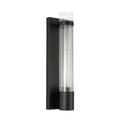 Industrial Black Reeded Glass Linear Tube Wall Light