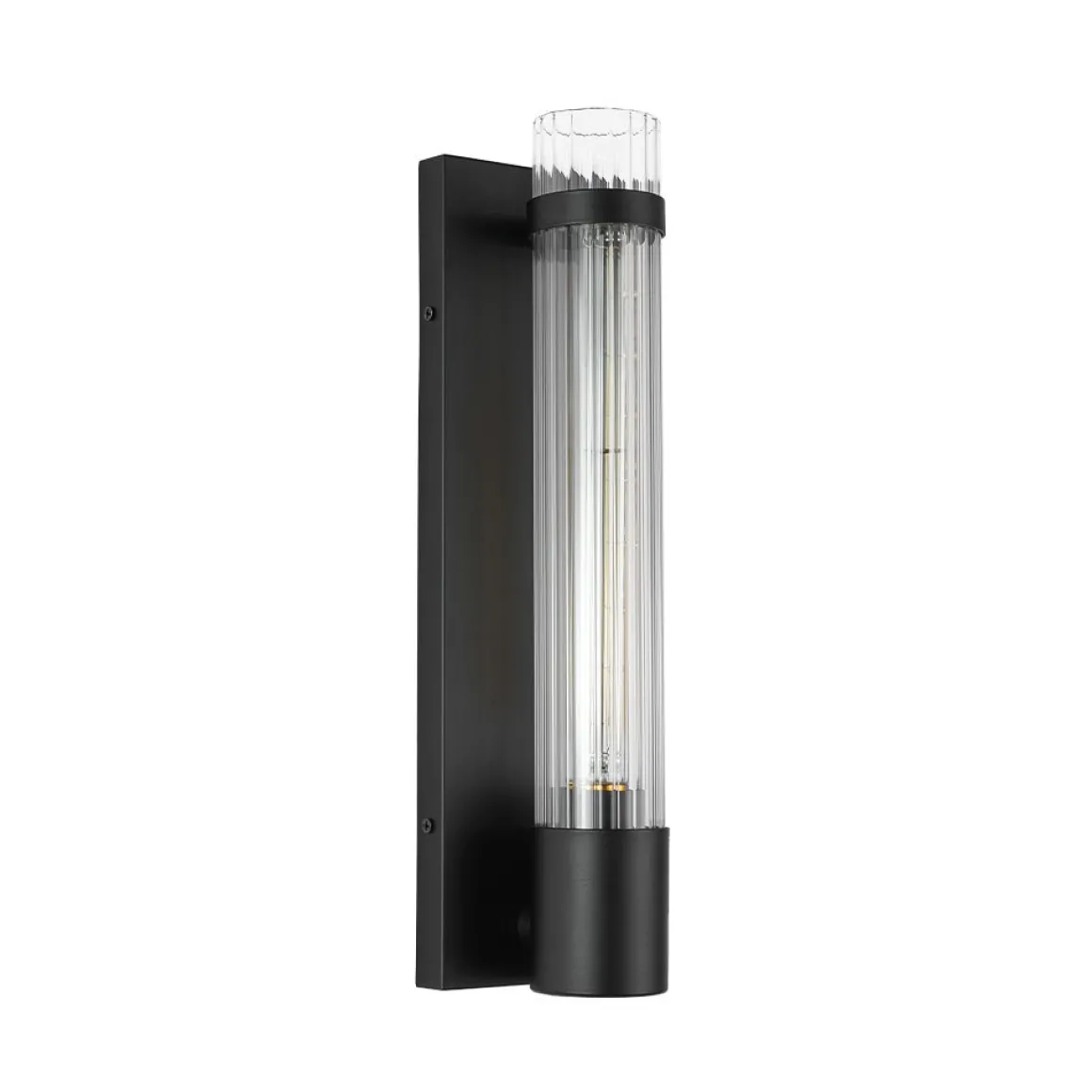 Industrial Black Reeded Glass Linear Tube Wall Light