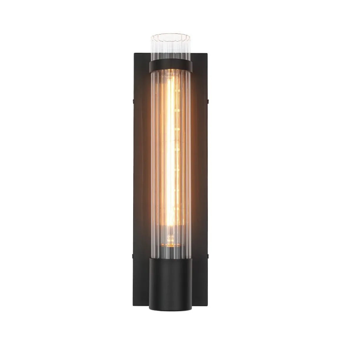 Industrial Black Reeded Glass Linear Tube Wall Light