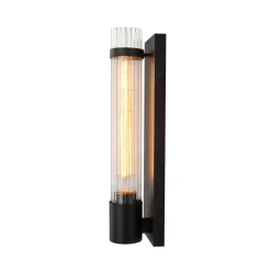Industrial Black Reeded Glass Linear Tube Wall Light
