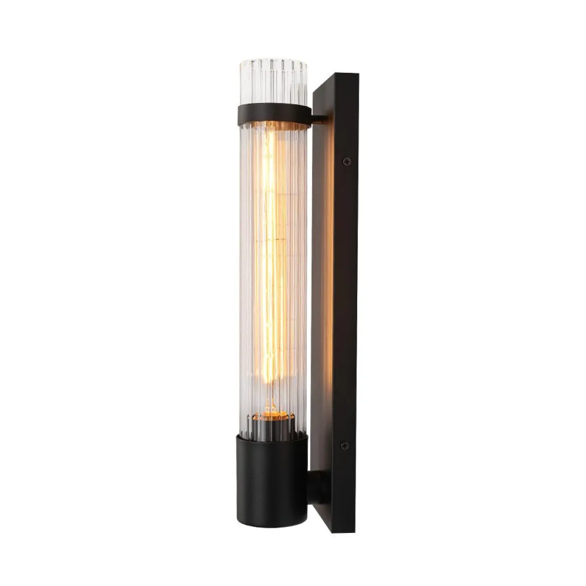 Industrial Black Reeded Glass Linear Tube Wall Light