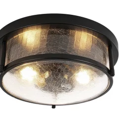 Industrial Black Round Crackled Glass Flush Mount Light