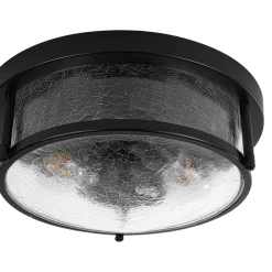 Industrial Black Round Crackled Glass Flush Mount Light