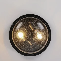 Industrial Black Round Crackled Glass Flush Mount Light
