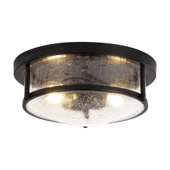 Industrial Black Round Crackled Glass Flush Mount Light