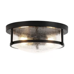 Industrial Black Round Crackled Glass Flush Mount Light