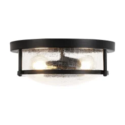 Industrial Black Round Crackled Glass Flush Mount Light