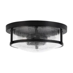Industrial Black Round Crackled Glass Flush Mount Light