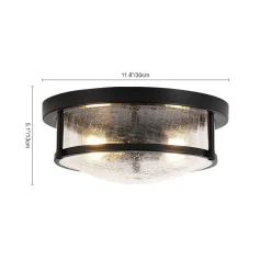 Industrial Black Round Crackled Glass Flush Mount Light