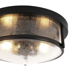 Industrial Black Round Crackled Glass Flush Mount Light