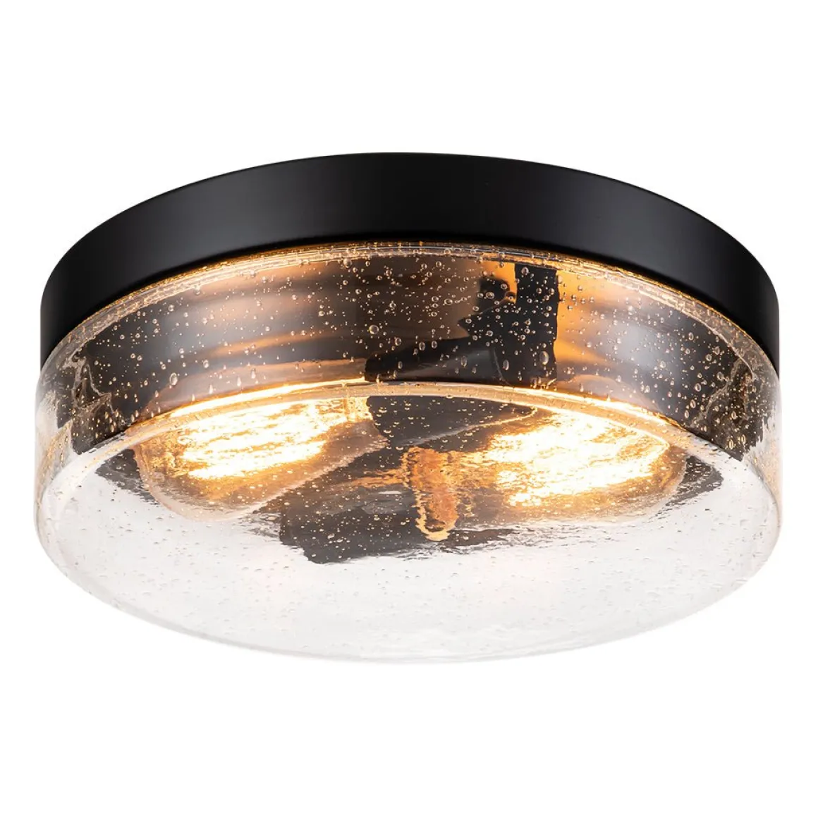 Industrial Black Round Seeded Glass Flush Mount Light