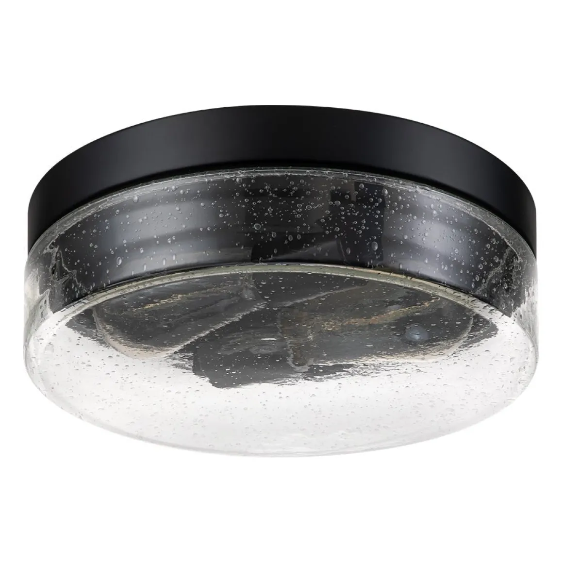 Industrial Black Round Seeded Glass Flush Mount Light