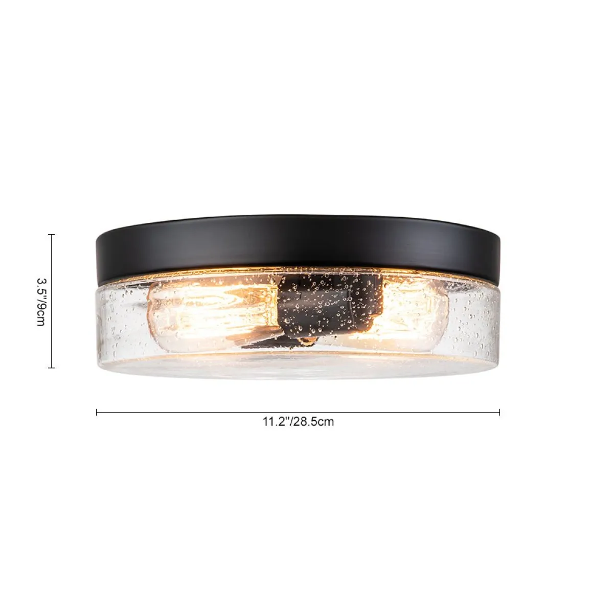 Industrial Black Round Seeded Glass Flush Mount Light