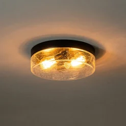 Industrial Black Round Seeded Glass Flush Mount Light