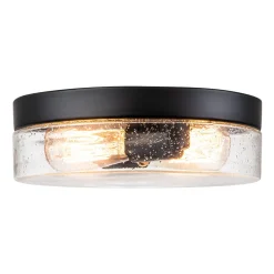 Industrial Black Round Seeded Glass Flush Mount Light