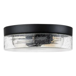 Industrial Black Round Seeded Glass Flush Mount Light