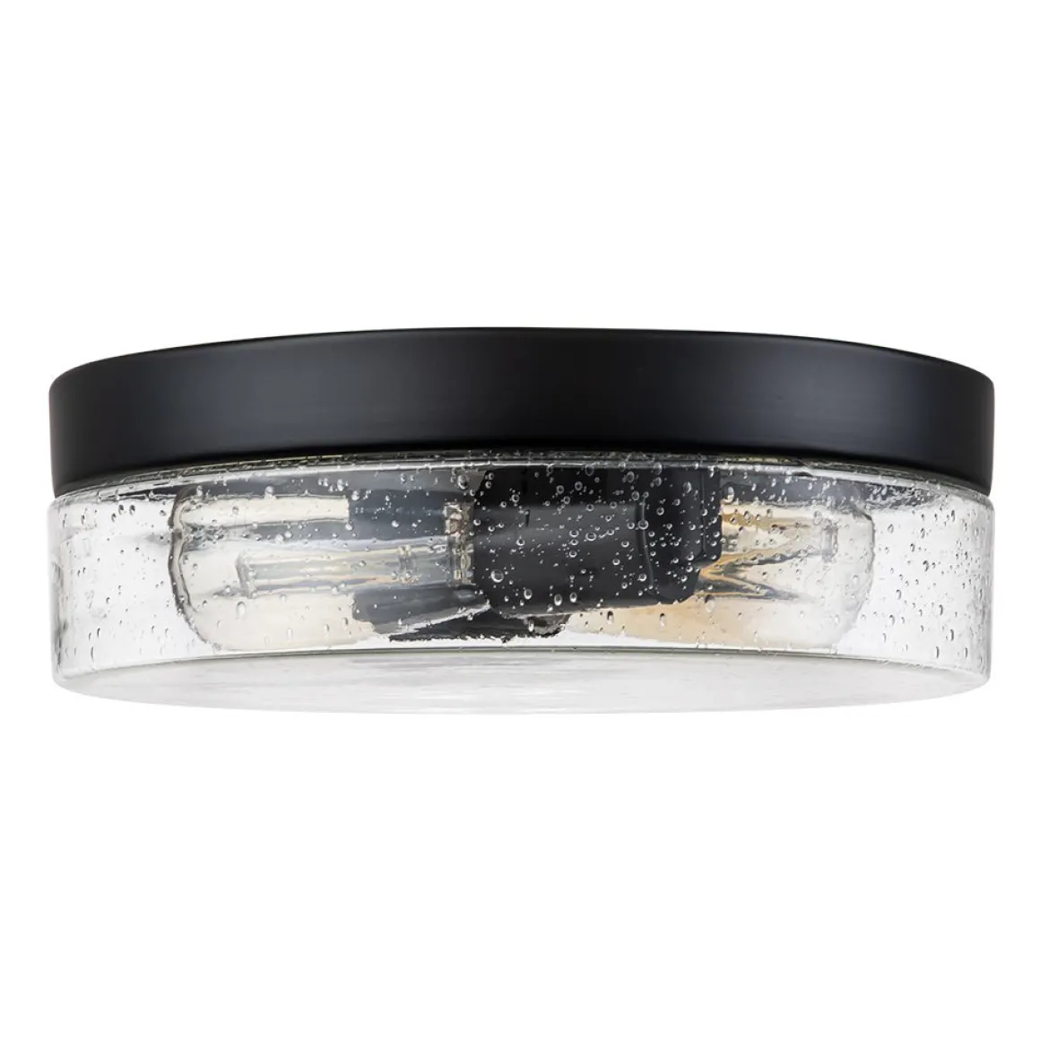 Industrial Black Round Seeded Glass Flush Mount Light