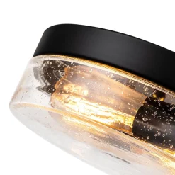 Industrial Black Round Seeded Glass Flush Mount Light