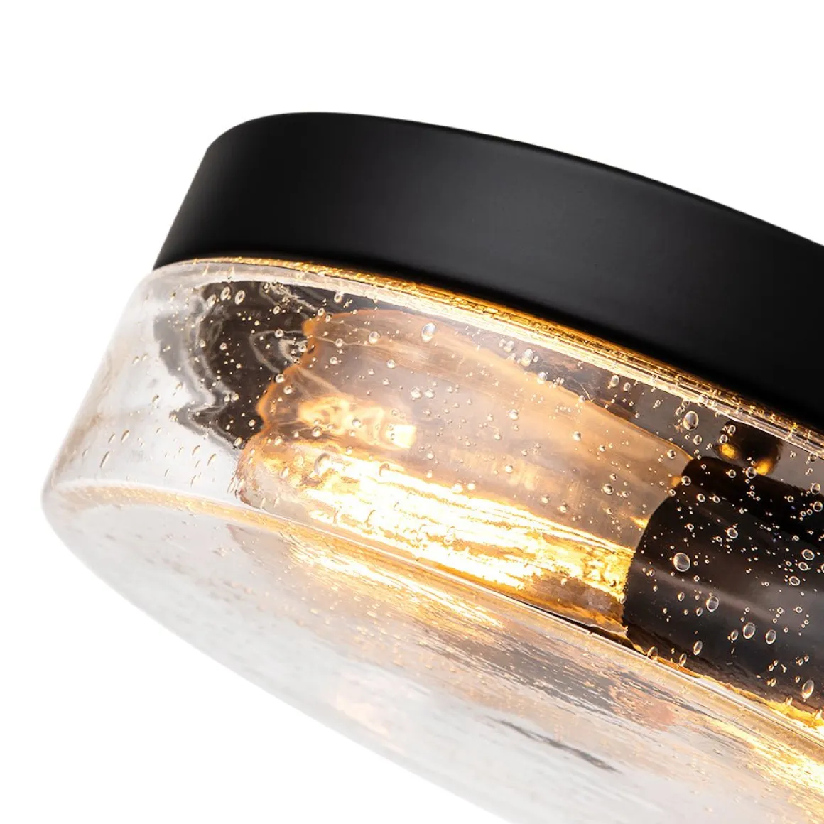 Industrial Black Round Seeded Glass Flush Mount Light
