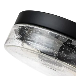 Industrial Black Round Seeded Glass Flush Mount Light