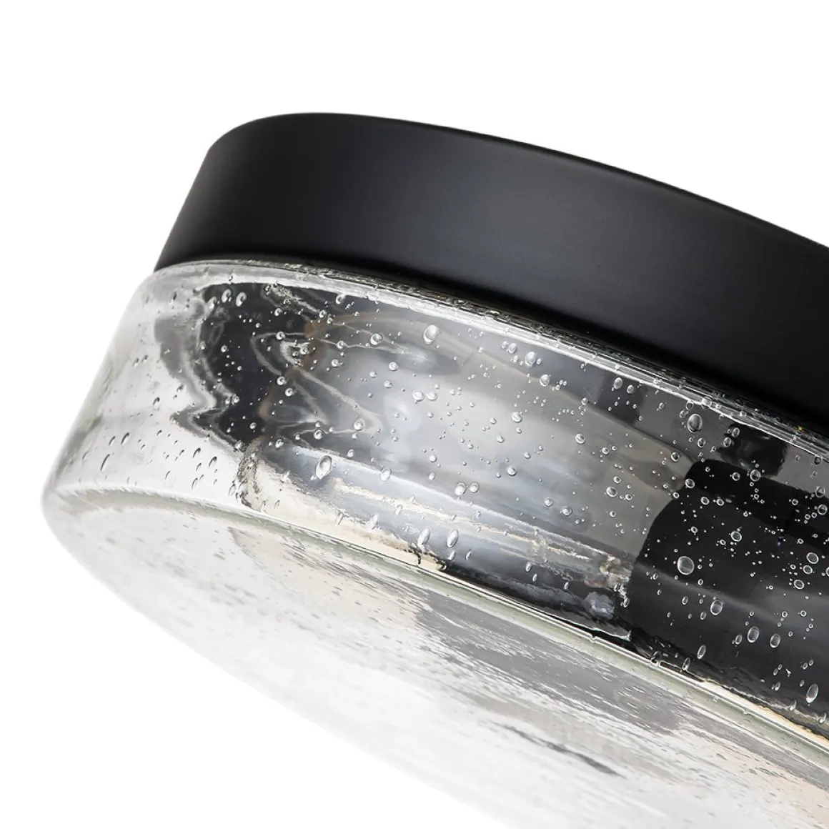 Industrial Black Round Seeded Glass Flush Mount Light