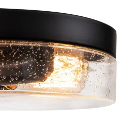 Industrial Black Round Seeded Glass Flush Mount Light