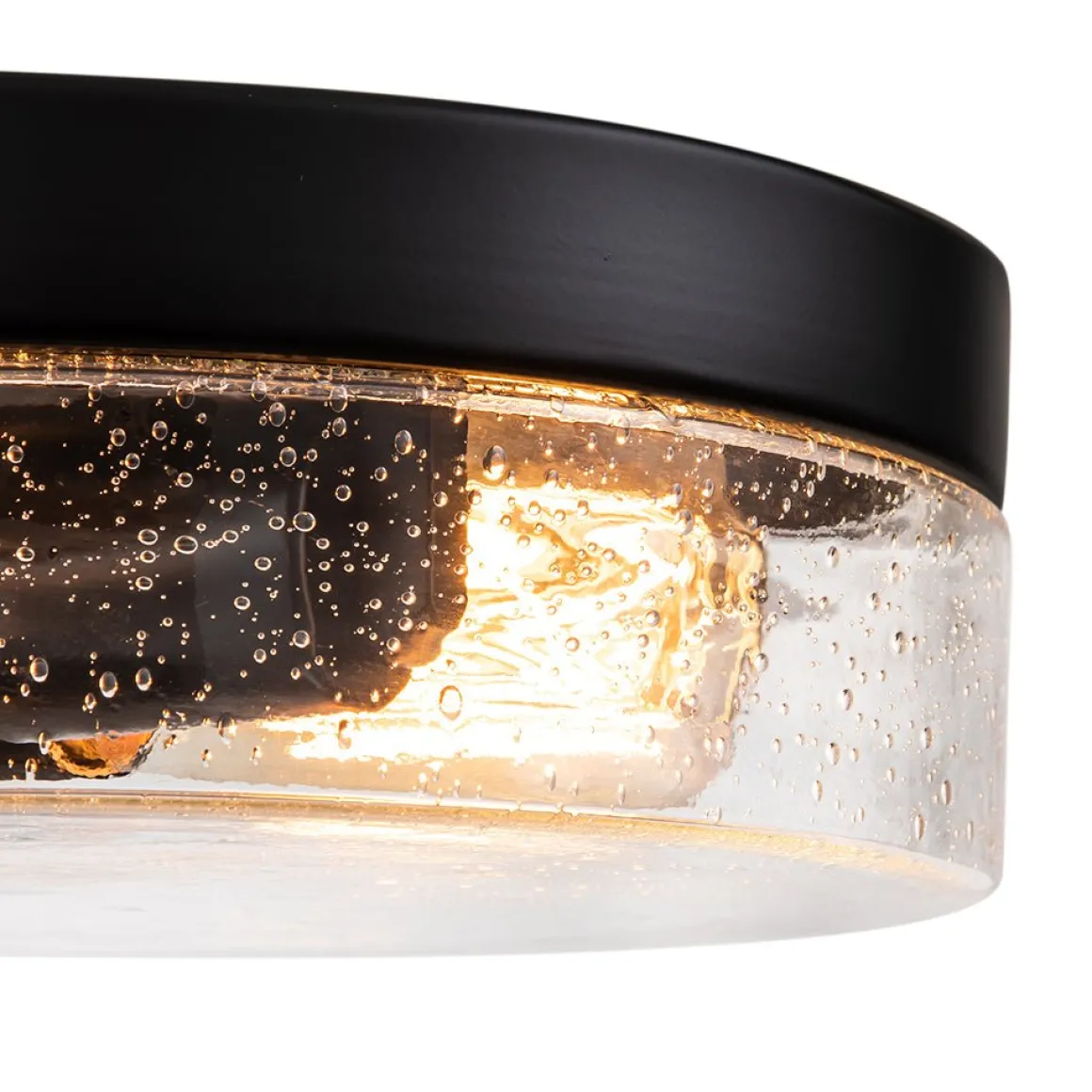 Industrial Black Round Seeded Glass Flush Mount Light