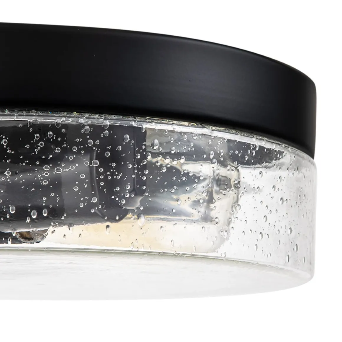 Industrial Black Round Seeded Glass Flush Mount Light