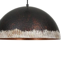 Industrial Dark Rusty Hammered Metal Dome Pendant