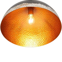 Industrial Dark Rusty Hammered Metal Dome Pendant