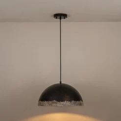 Industrial Dark Rusty Hammered Metal Dome Pendant