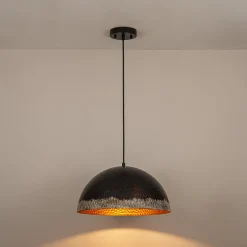 Industrial Dark Rusty Hammered Metal Dome Pendant
