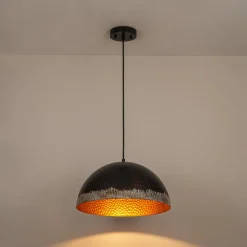 Industrial Dark Rusty Hammered Metal Dome Pendant