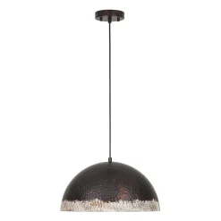 Industrial Dark Rusty Hammered Metal Dome Pendant