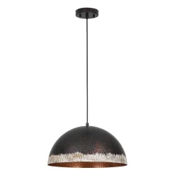 Industrial Dark Rusty Hammered Metal Dome Pendant