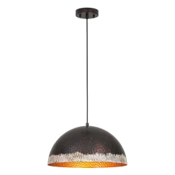 Industrial Dark Rusty Hammered Metal Dome Pendant