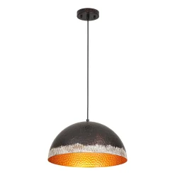 Industrial Dark Rusty Hammered Metal Dome Pendant