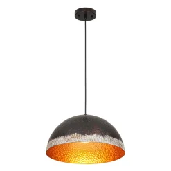 Industrial Dark Rusty Hammered Metal Dome Pendant