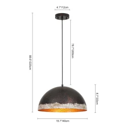 Industrial Dark Rusty Hammered Metal Dome Pendant