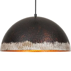 Industrial Dark Rusty Hammered Metal Dome Pendant