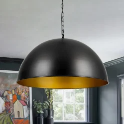 Industrial Farmhouse Black Iron Oversized Dome Pendant Light