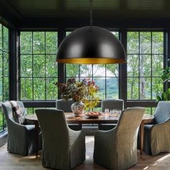 Industrial Farmhouse Black Iron Oversized Dome Pendant Light