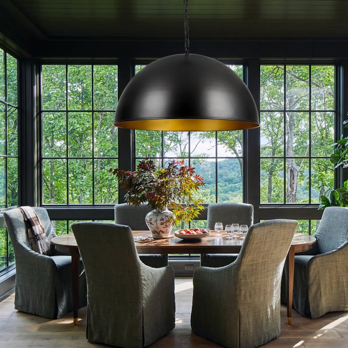 Industrial Farmhouse Black Iron Oversized Dome Pendant Light