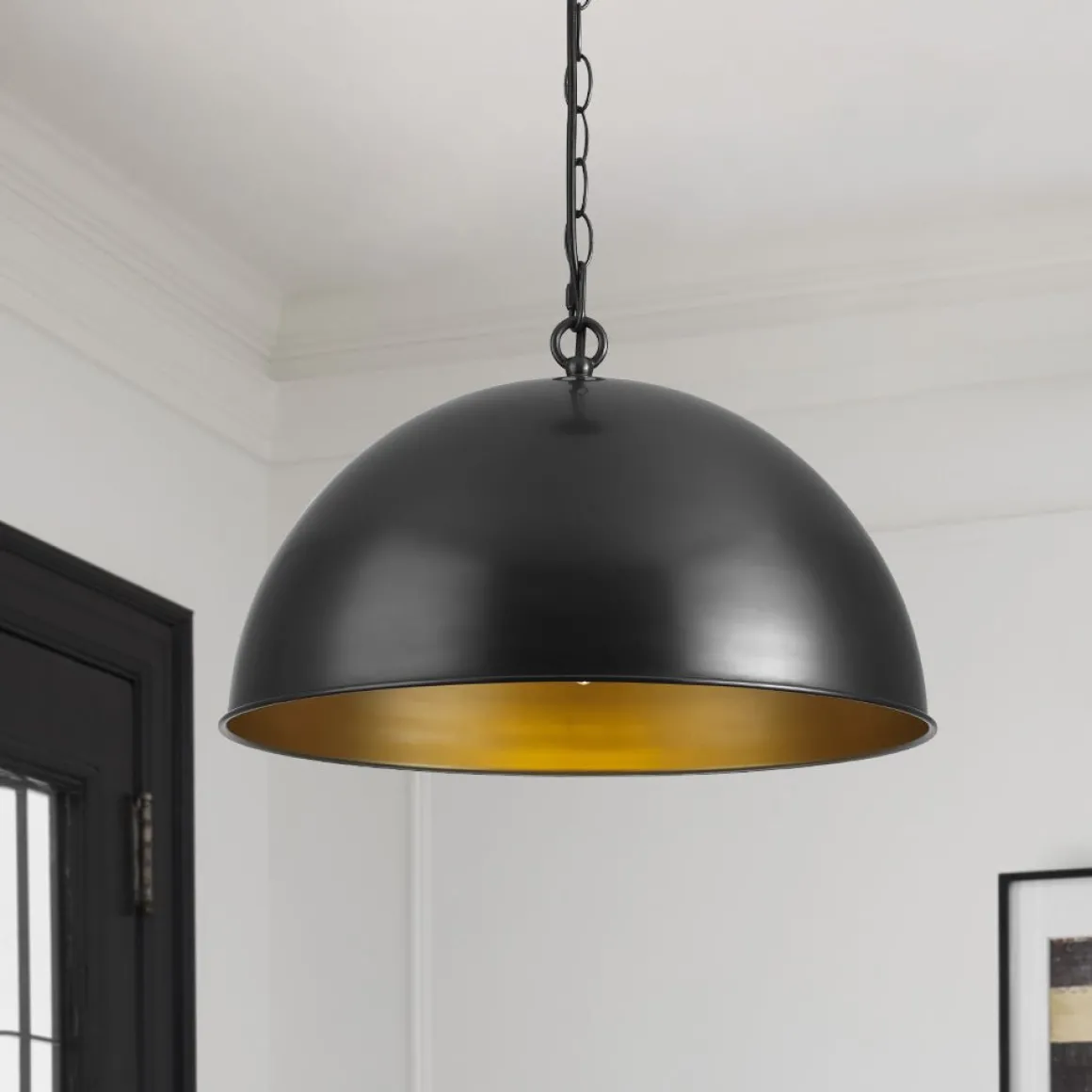 Industrial Farmhouse Black Iron Oversized Dome Pendant Light