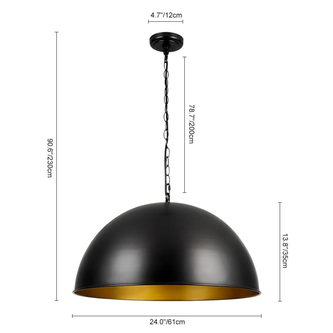 Industrial Farmhouse Black Iron Oversized Dome Pendant Light