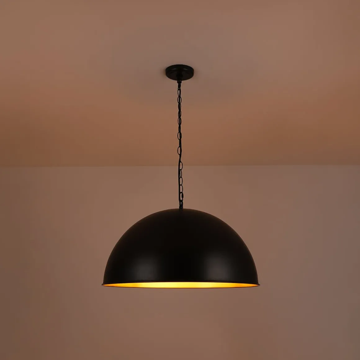 Industrial Farmhouse Black Iron Oversized Dome Pendant Light