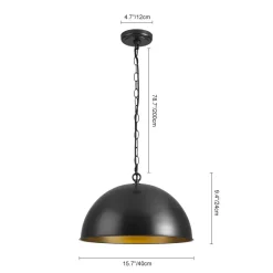 Industrial Farmhouse Black Iron Oversized Dome Pendant Light