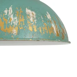 Industrial Farmhouse Distressed Teal Gold Metal Dome Pendant