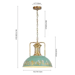 Industrial Farmhouse Distressed Teal Gold Metal Dome Pendant