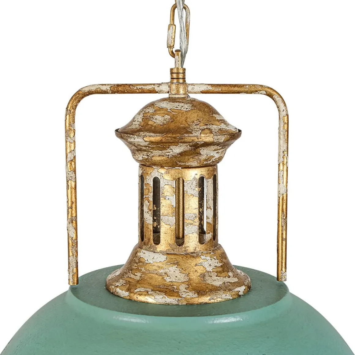 Industrial Farmhouse Distressed Teal Gold Metal Dome Pendant